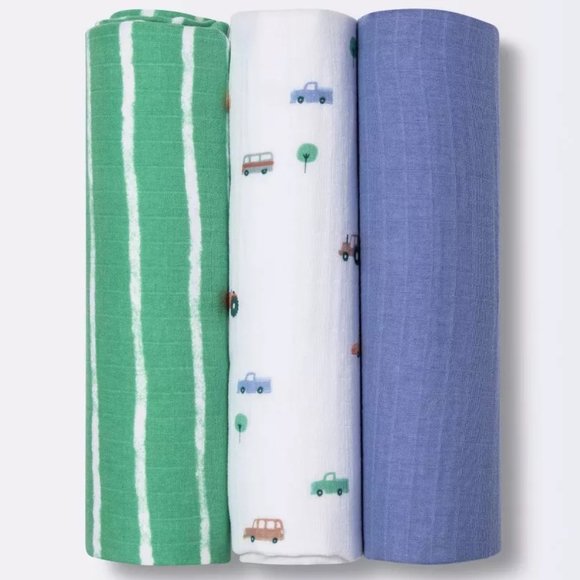 Cloud Island™ Muslin Swaddle Blankets Transportation 3pk - Picture 2 of 2